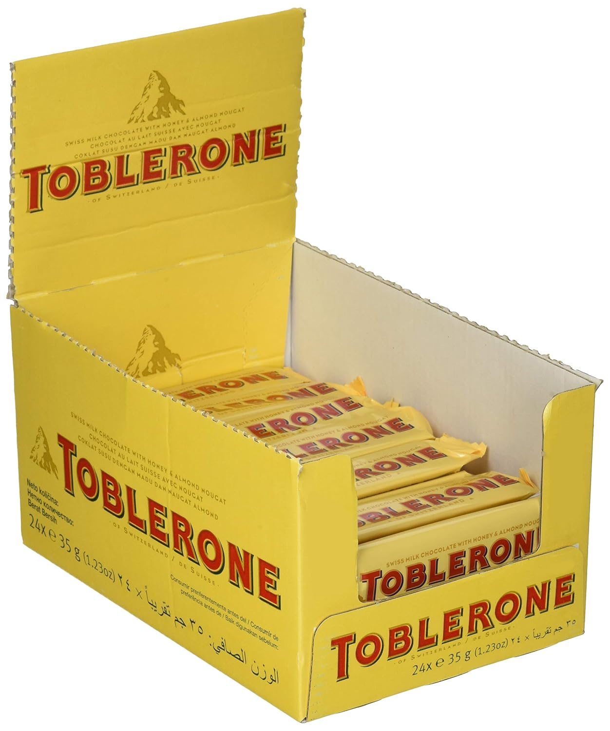 Detalle 2 de Toblerone Schokolade Riegel – Schweizer Milchschokolade mit Honig- und Mandelnougat, 24 x 35g