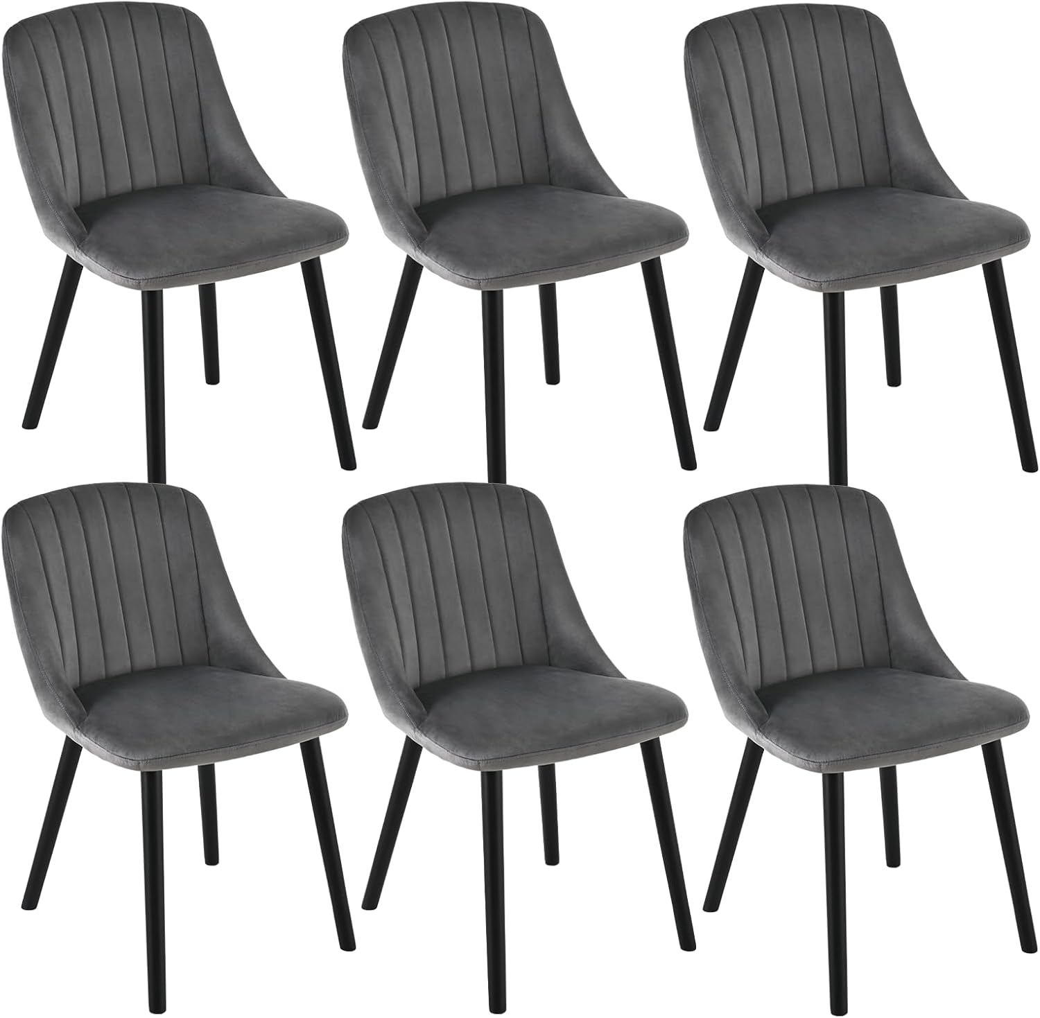 Lot de 6 chaises de salle à manger Goeurvant gris foncé en velours et pieds en bois