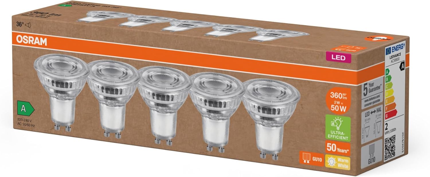 Detalle 1 de OSRAM Lámparas LED E27, 5 bombillas blanco cálido 🌟