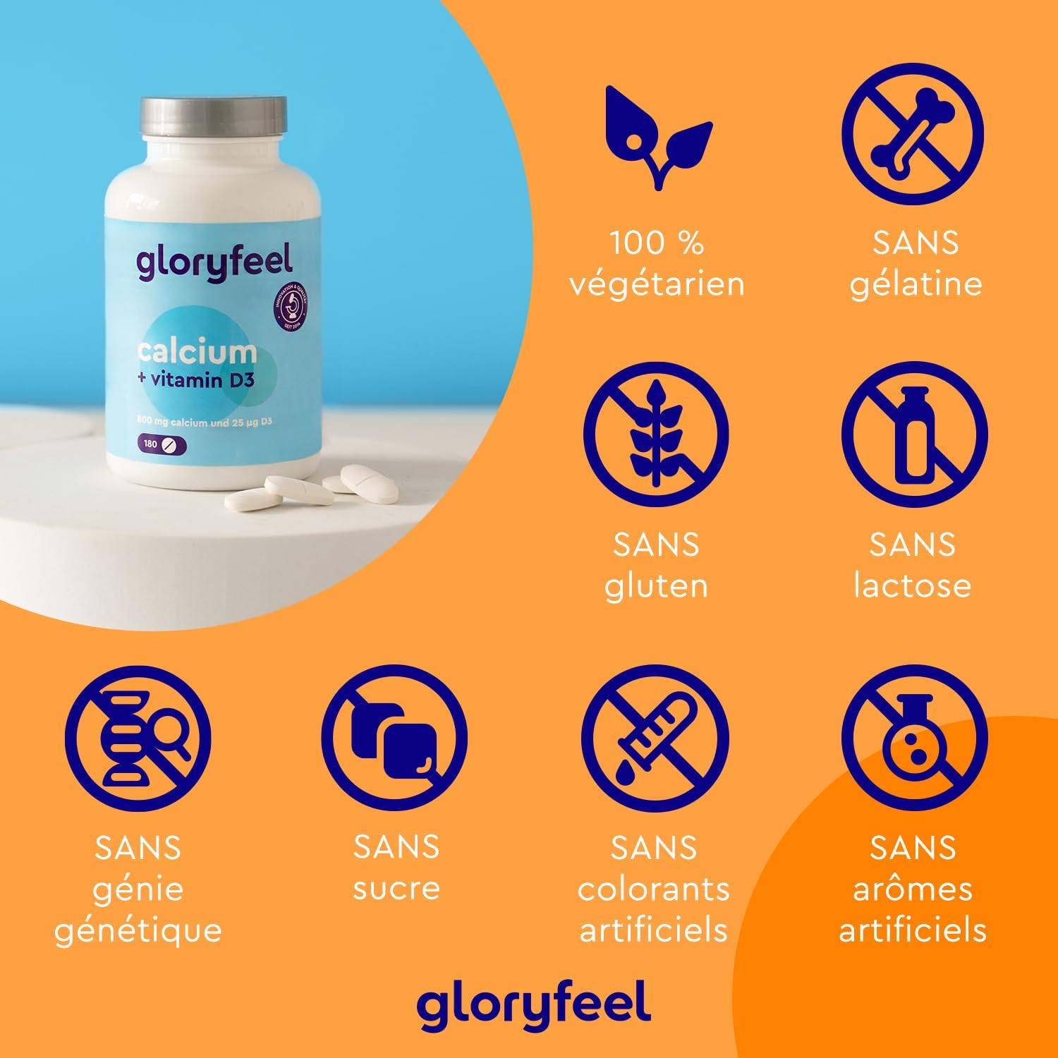Detalle de Gloryfeel Calcium et Vitamine D3 800 mg đź’Š