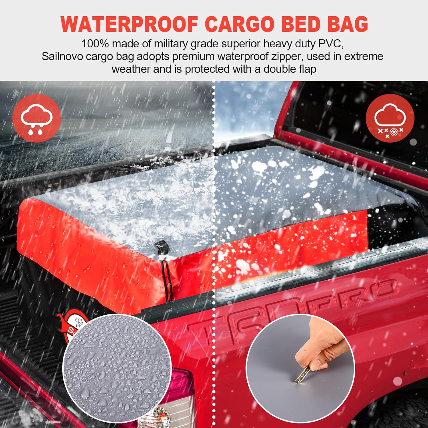Detalle de Sailnovo Truck Bed Cargo Bag 26 cu ft — Waterproof, Heavy-Duty PVC, Universal Fit (50 x 40 x 22 in)
