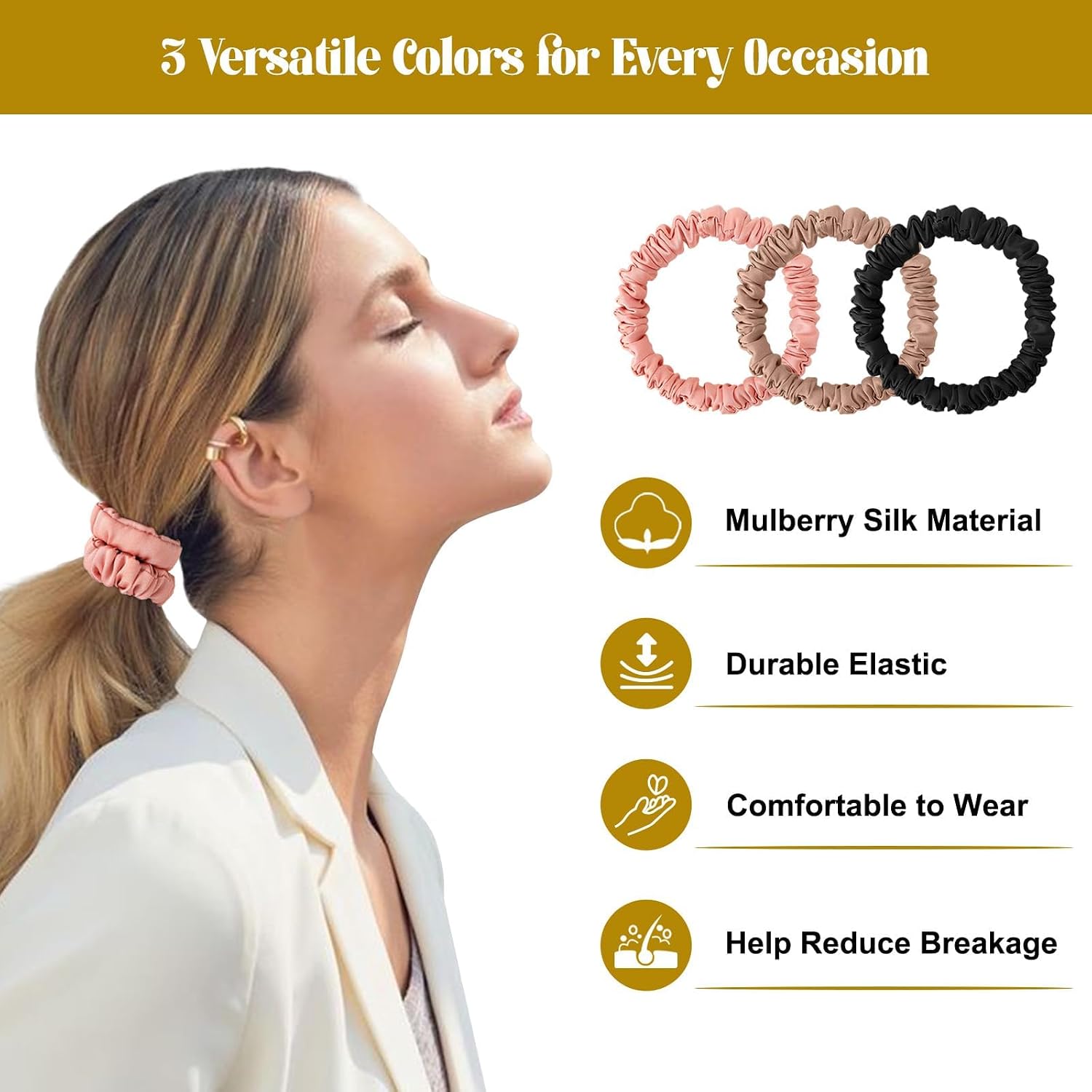 Detalle de 6Pcs Silk Hair Ties Small 22 Momme 100% Mulberry Silk Scrunchies