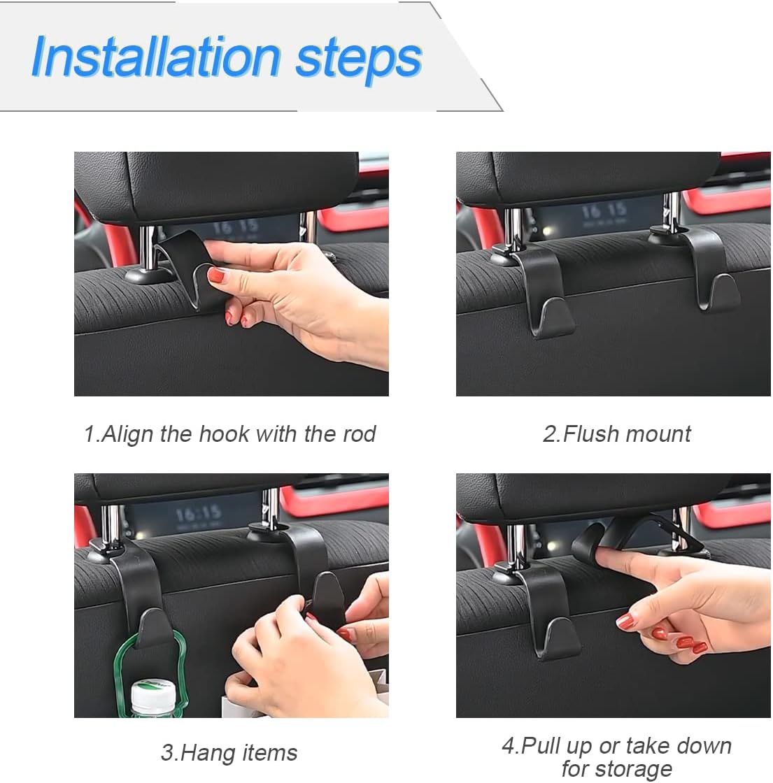 Thumbnail 3 de Hanemia Car Back Seat Headrest Hooks 44 lbs