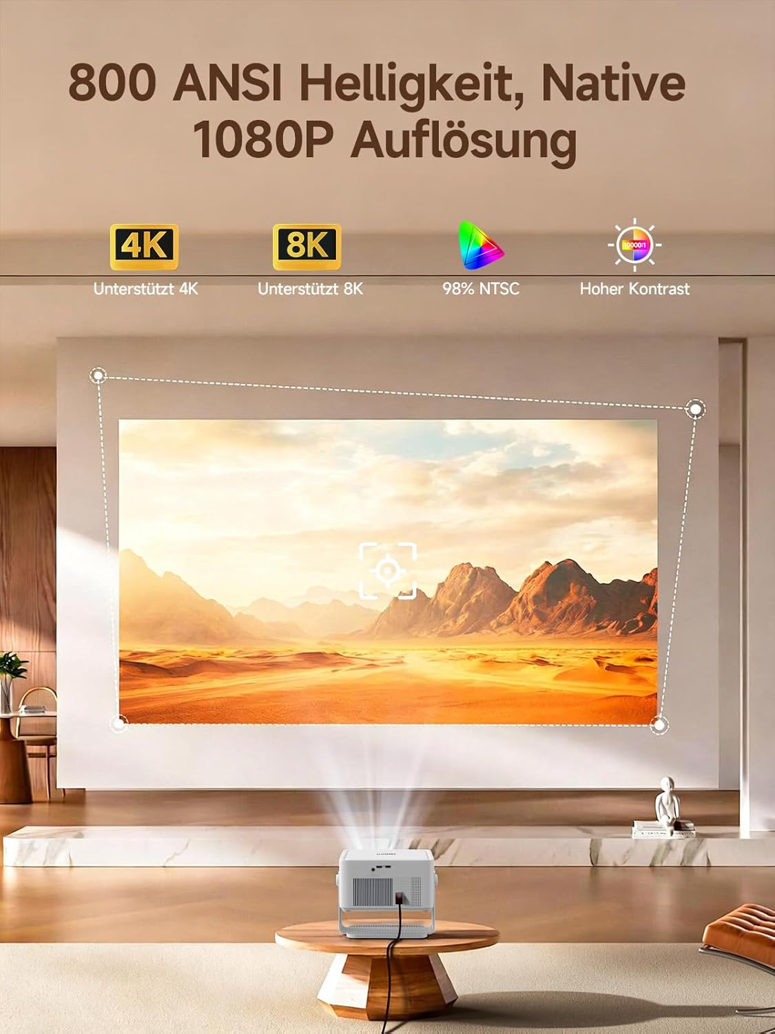 Detalle de Magcubic Mini Beamer Projector HY450Max: Android 14, 800 ANSI Lumen, native 1080P, WiFi 6 & Bluetooth 5.4