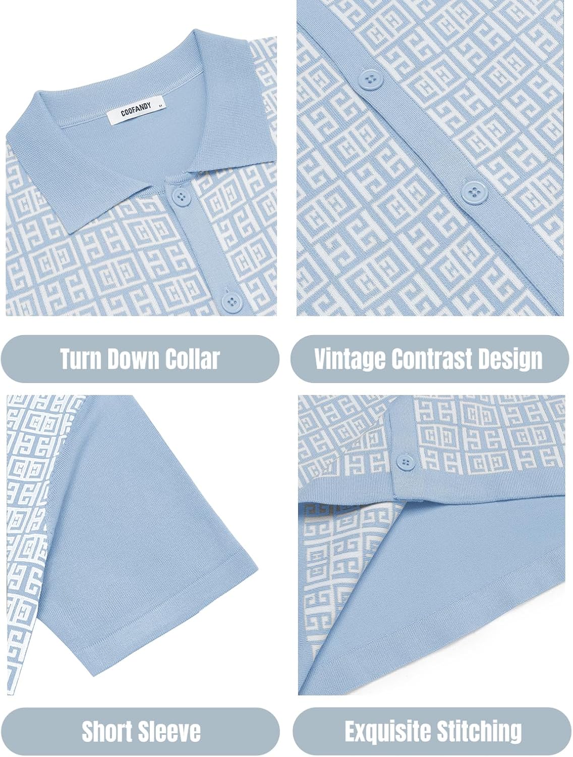 Thumbnail 4 de COOFANDY Men's 2 Piece Vintage Knit Polo & Beach Shorts Set