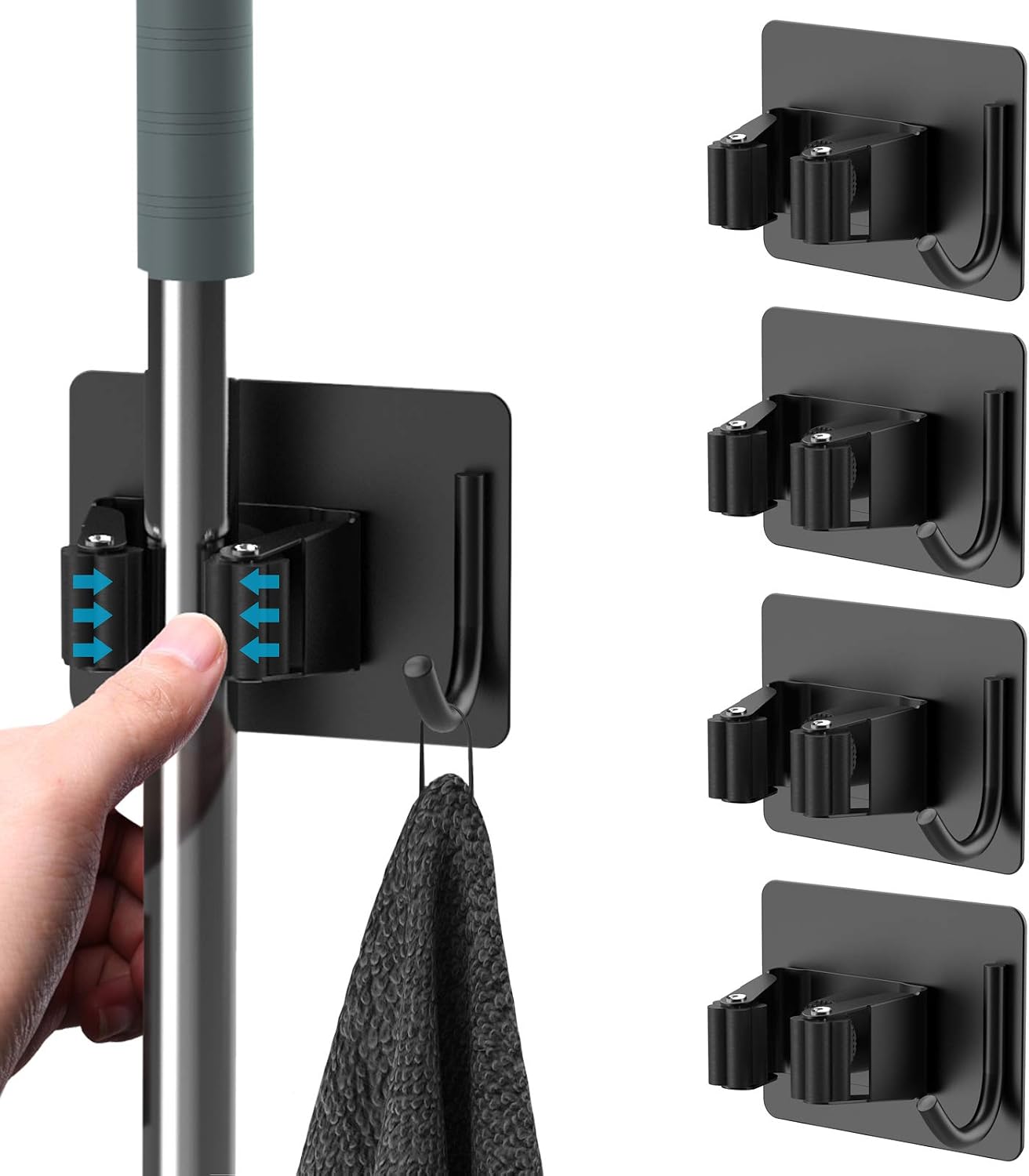 Detalle de Homeasy zelfklevende bezemhouder, set van 4, zwart roestvrij staal 304