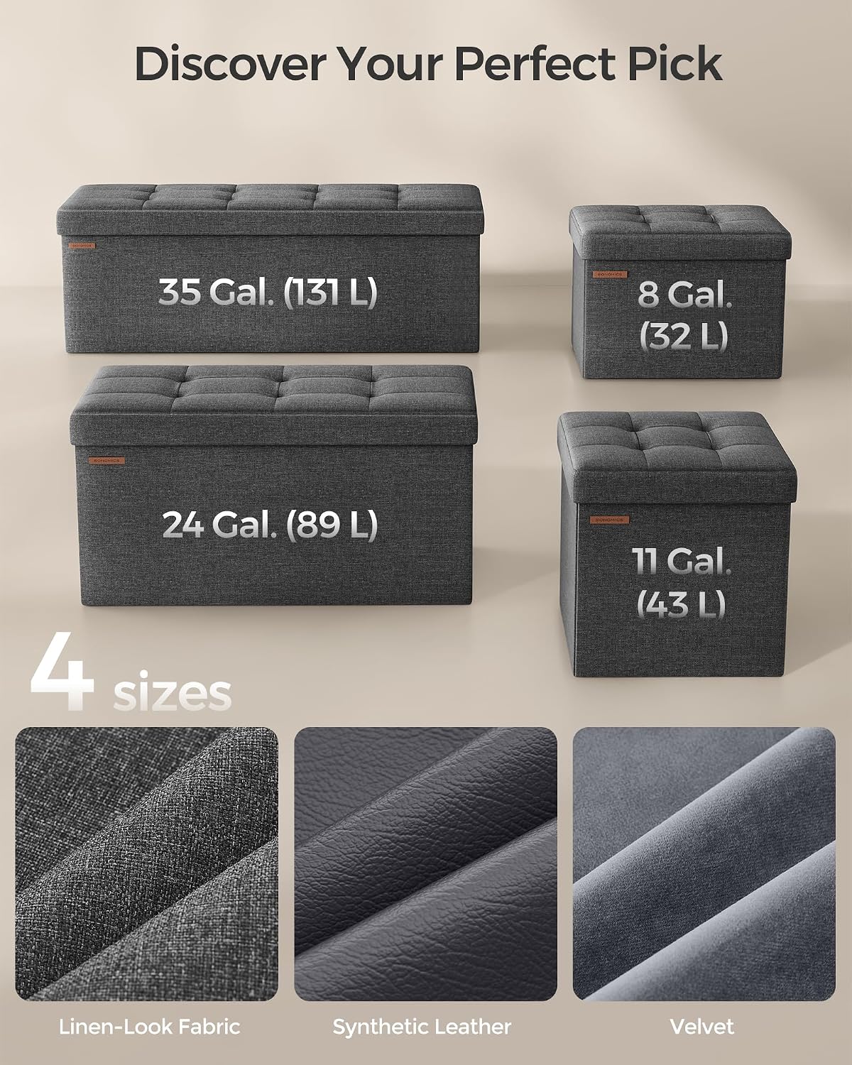 Thumbnail 6 de SONGMICS Folding Storage Ottoman Bench 30 Inches