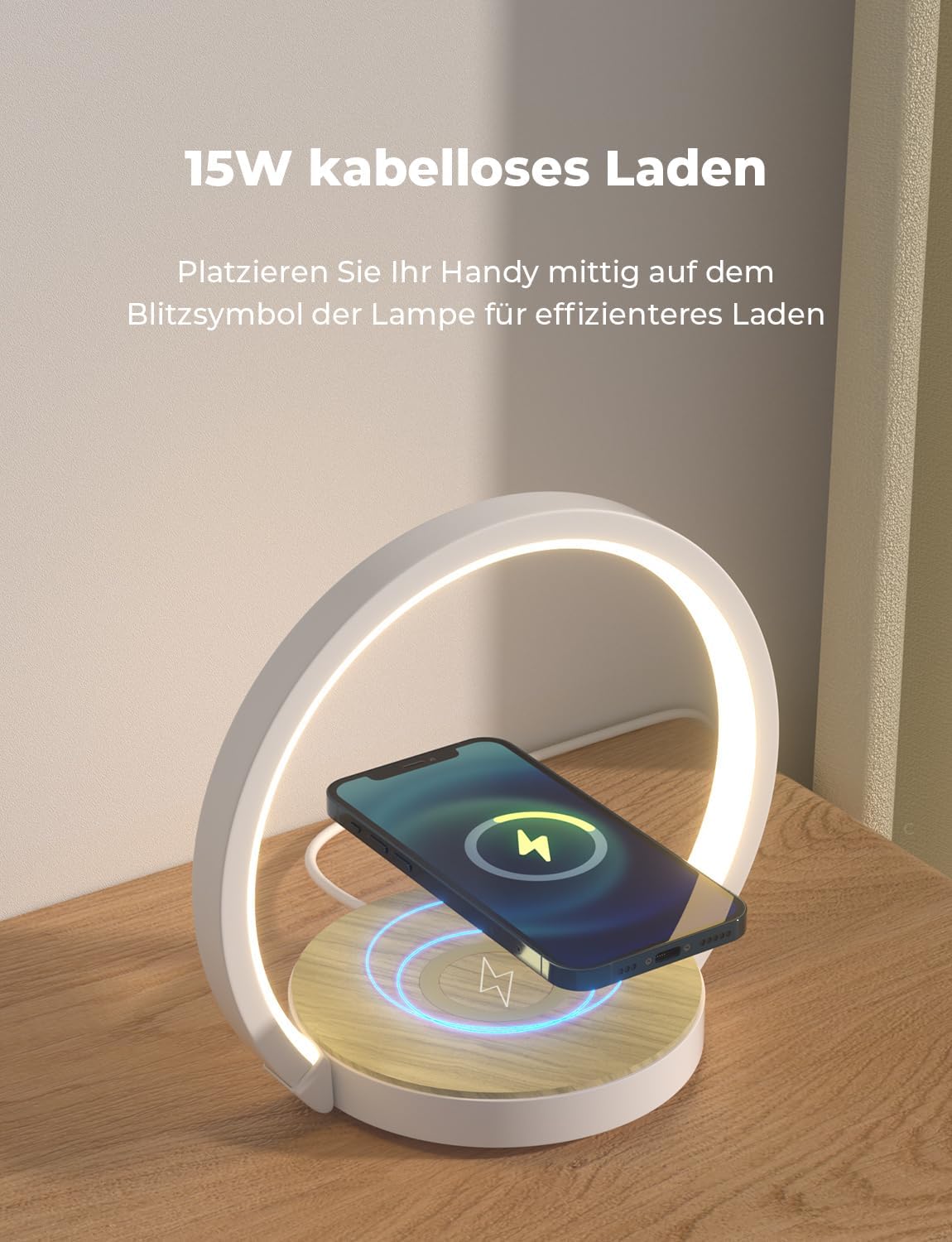Thumbnail 2 de VOSFEEL Nachttischlampe mit Ladefunktion (Touch, dimmbar, 3 Helligkeitsstufen, drehbarer Arm) – Wireless Charger 15W