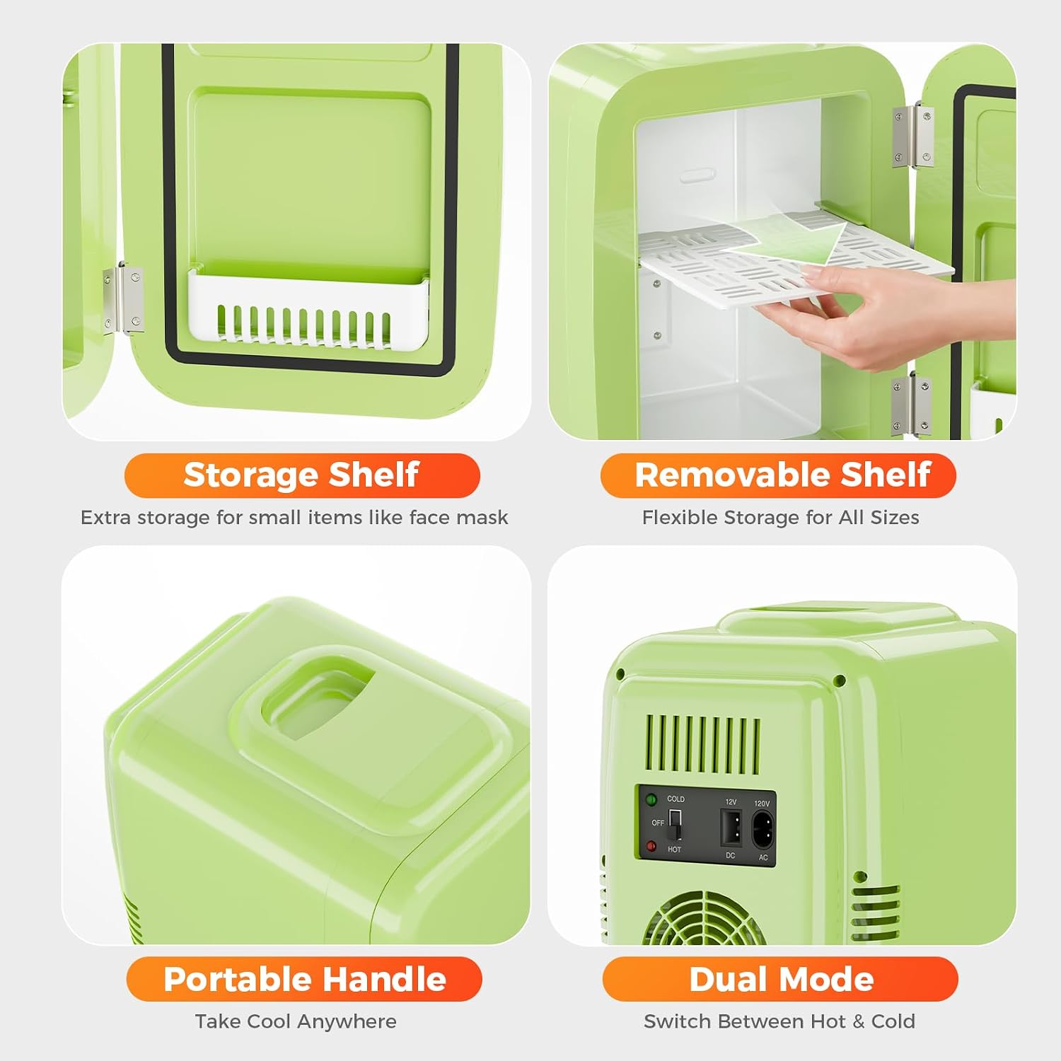 Thumbnail 2 de YASHE Mini-Kühlschrank 4 Liter – thermoelektrisch mit 220V AC/12V DC für Kosmetik, Getränke & Co. (grün)