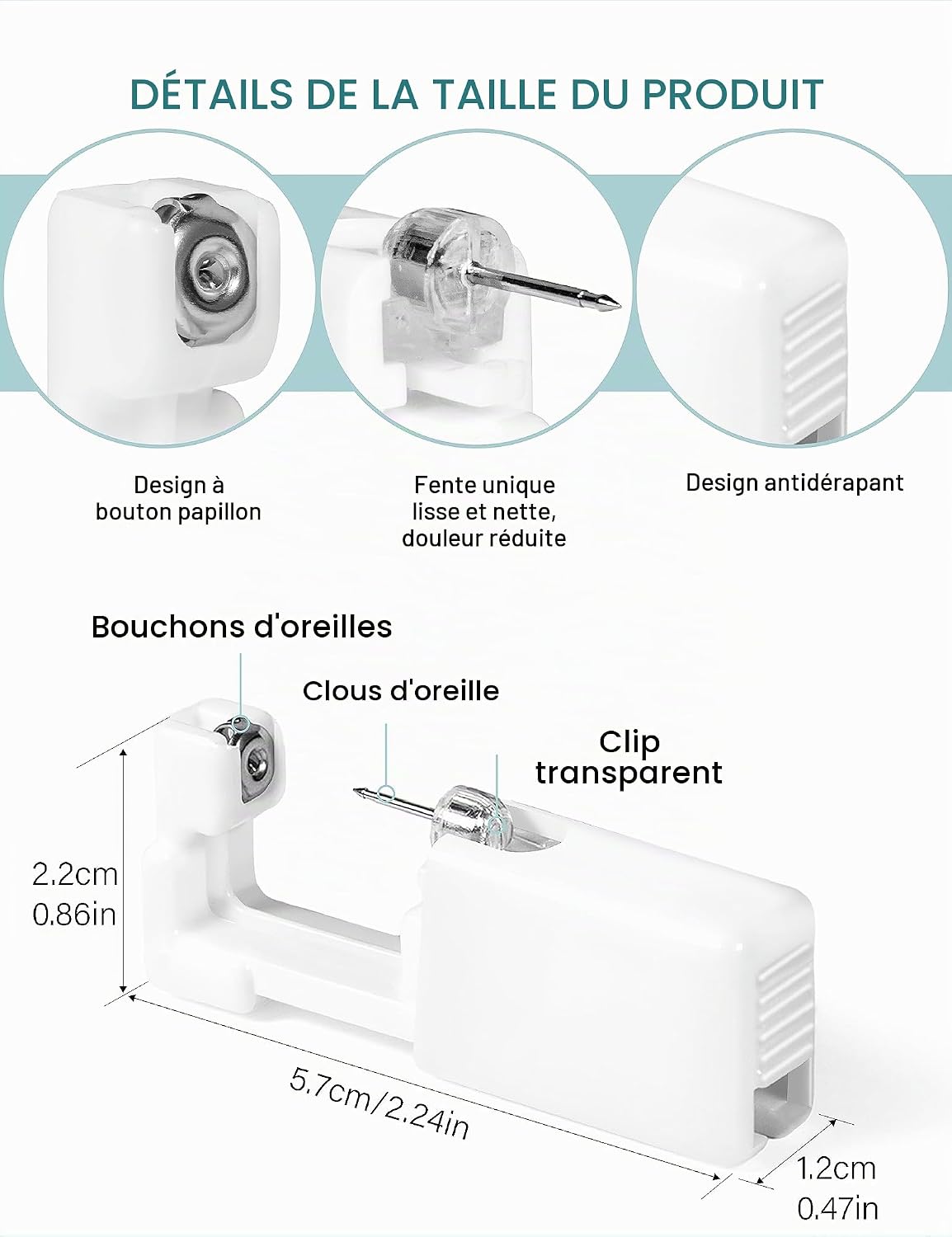 Detalle de Kit de perçage d’oreille jetable Yiorxu (8 pièces) avec pistolet et boucles à tige en acier inoxydable