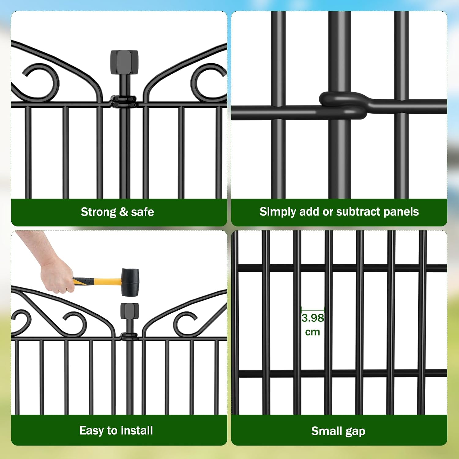 Detalle de 12 Panel Garden Fence – Tall No-Dig Rustproof Metal Barrier (91.4 cm H x 7.4 m L) for Dogs, Rabbits, and Decorative Borders