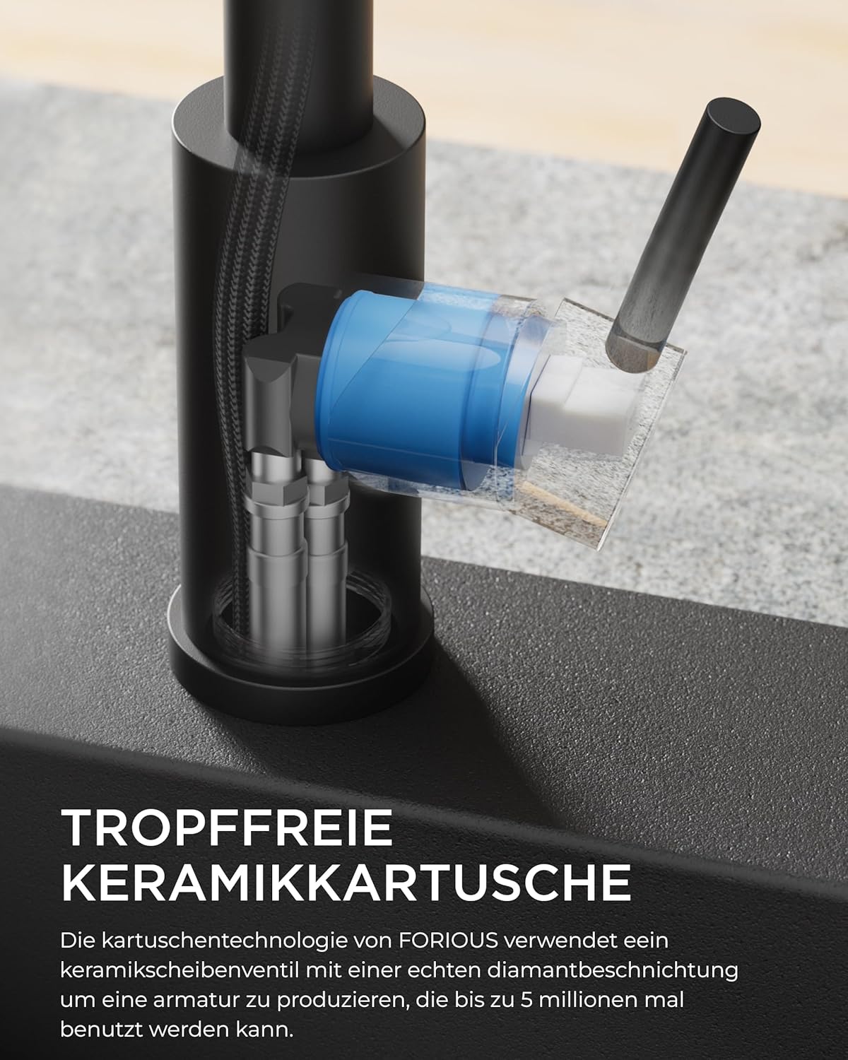 Detalle 2 de FORIOUS Wasserhahn Küche Schwarz Ausziehbar 360°