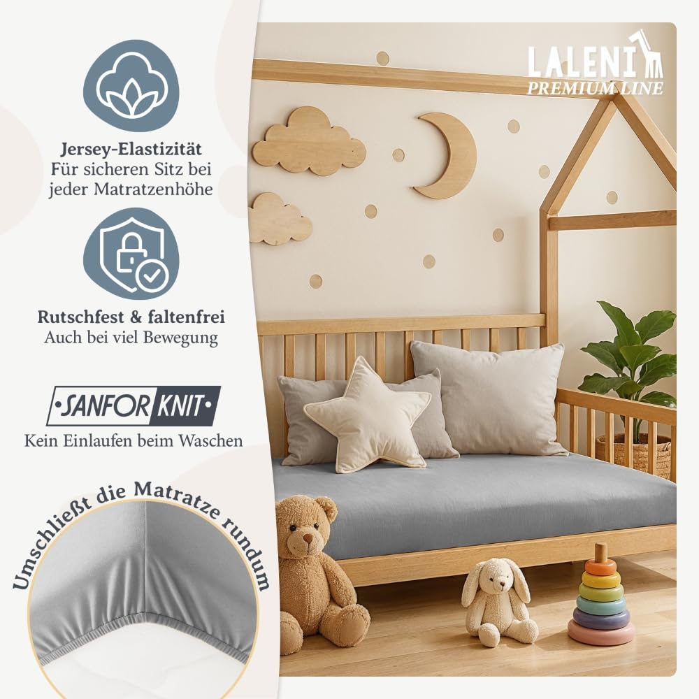 Detalle de Laleni Premium Spannbettlaken 40x90cm – 2er-Set aus 100% Baumwolle, OEKO-TEX geprüft, atmungsaktiv