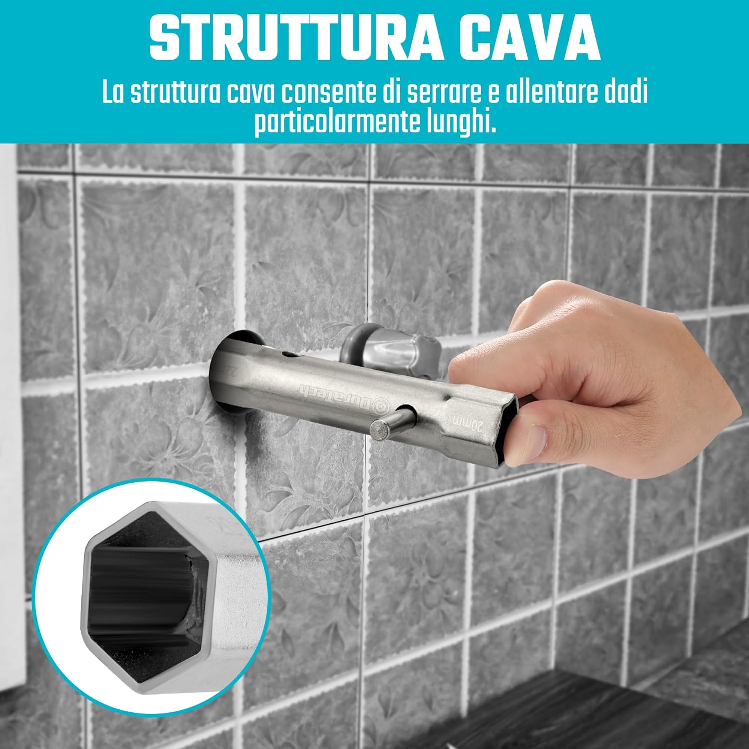 Detalle 2 de DURATECH set di 10 chiavi a tubo con 2 leve metriche 6–22 mm (doppia esagonale) per idraulica e veicoli