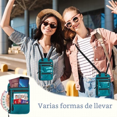 Detalle de Yordawn Portadocumentos de Viaje de Cuello con Bloqueo RFID – Funda Impermeable para Pasaporte (Azul Lago)