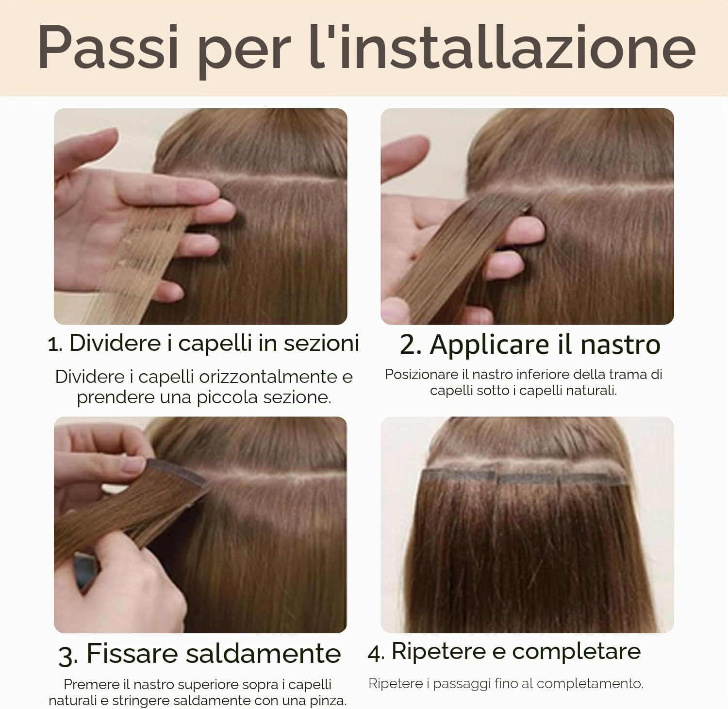 Detalle de HOTBANANA Extension Capelli Veri Biadesivo 50 cm – Balayage Marrone Cioccolato a Biondo Miele, Remy Tape in 20 pezzi