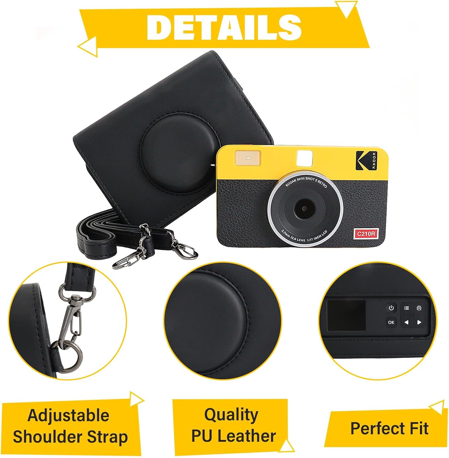 Thumbnail 3 de Rieibi Mini Shot 2 Retro Case (New Version) – PU Leather Protective Case for Kodak C210R Mini Shot 2 Retro 2-in-1 Camera/Printer