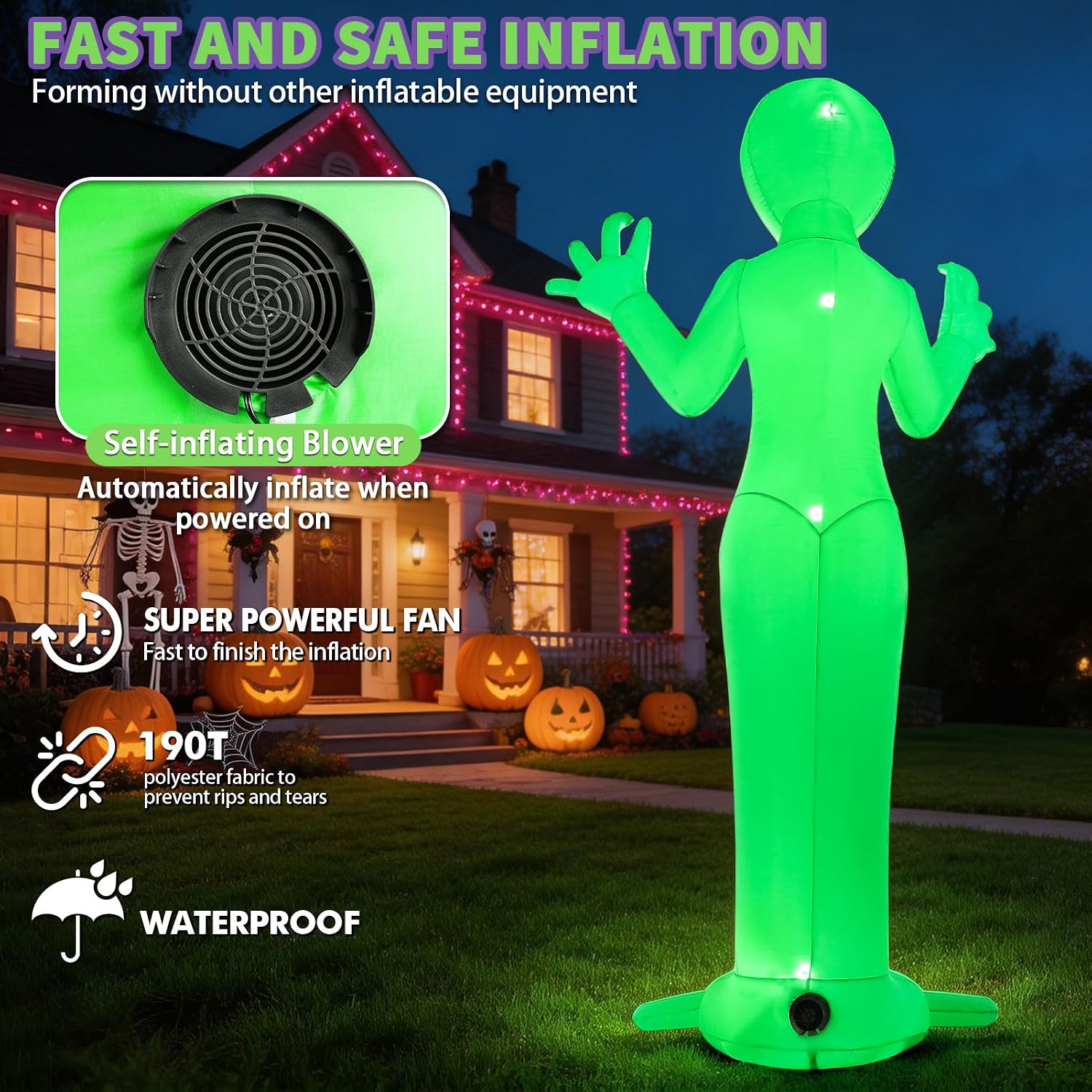 Detalle de Mahoon MH24-WXR 10FT Inflatable Alien Halloween Yard Decoration with LED Lights