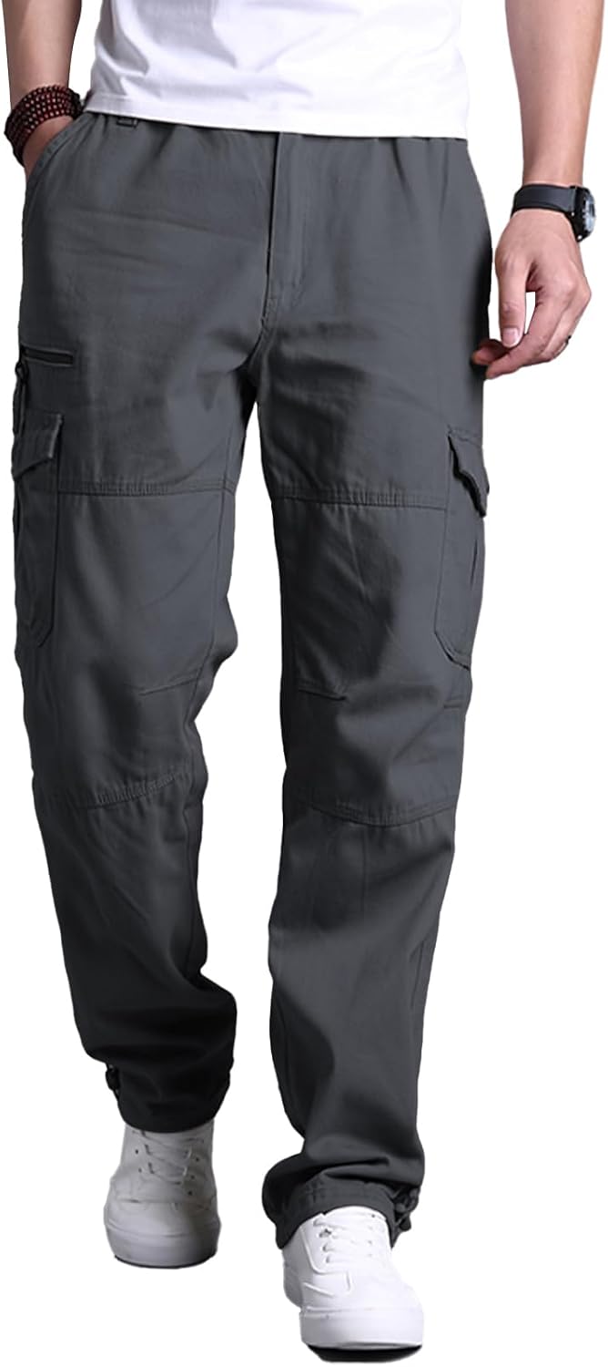 Detalle de Aotoyou Cargohose Herren aus Baumwolle mit 7 Taschen und elastischem Bund – Outdoor-, Wander- und Freizeithose