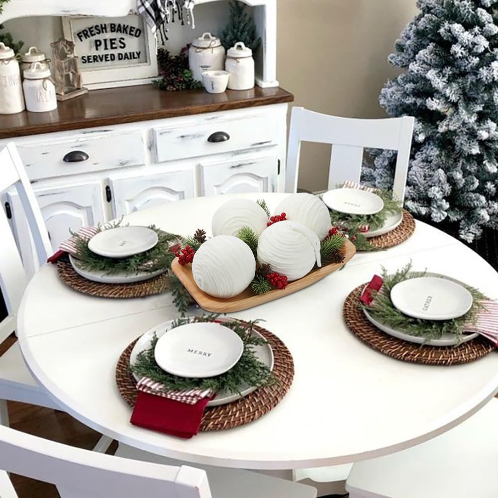 Detalle de Oairse 10cm White Christmas Ornament Balls – 6 Large Shatterproof Yarn Baubles