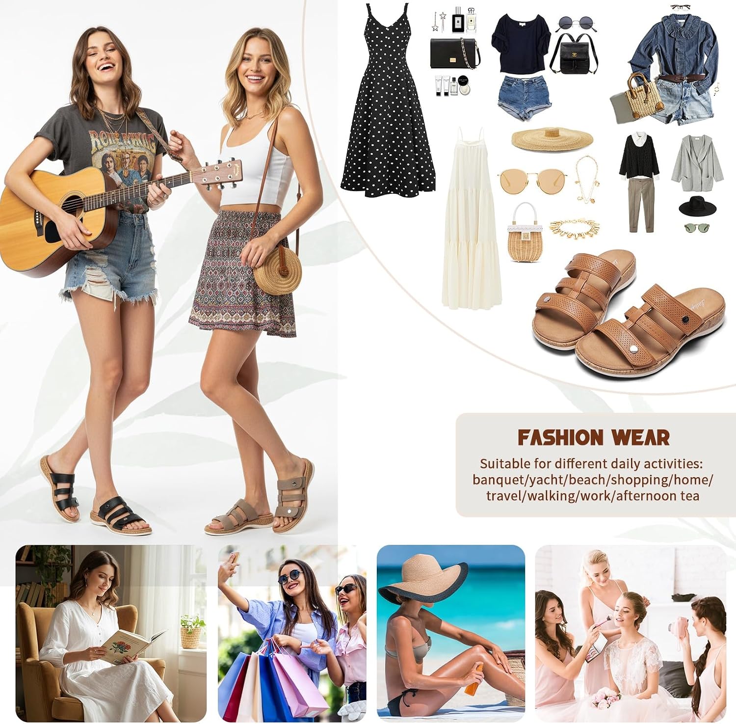 Detalle de Littleplum Damen Pantoletten: Modische Sandalen mit Kork-Fußbett, Arch Support und rutschfester Sohle