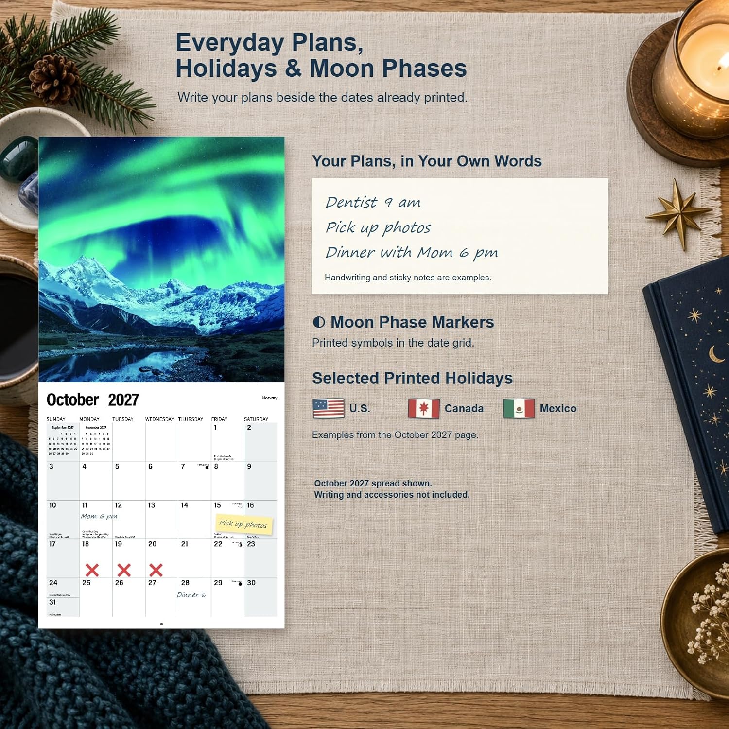 Detalle 2 de OKAMZIK O-AURORA 2027 Wall Calendar, 12" x 24" with Large Writing Blocks