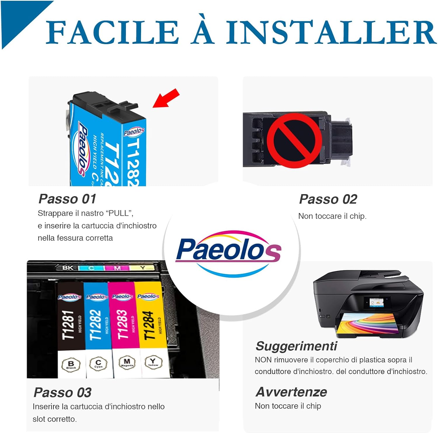 Detalle de Paeolos T1285: Cartucce d'inchiostro compatibili per Epson T1281/T1282/T1283/T1284 – 12 pezzi