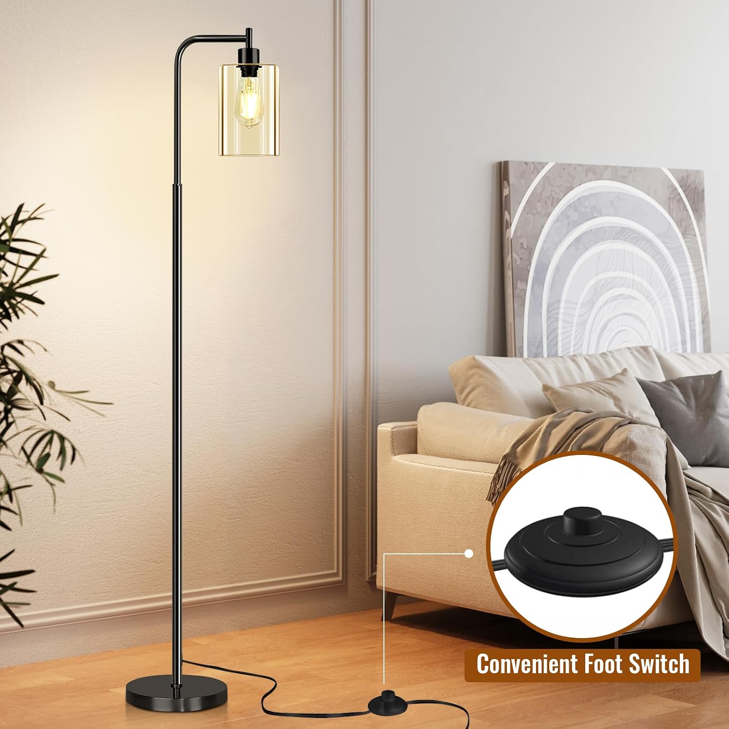 Thumbnail 4 de Lanburch XLGZ-L1-002BK Floor Lamp with Clear Glass Shade and Foot Switch