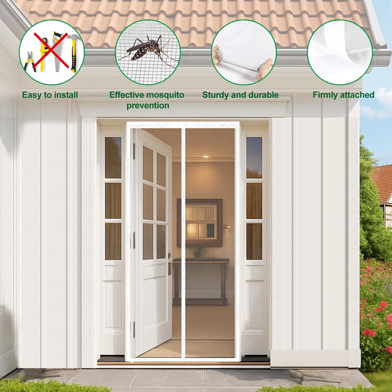 Detalle de 4UMOR Moustiquaire porte-fenêtre 120x240 cm – Rideau magnétique anti-mouches, fermeture automatique, bande adhésive incluse, blanc
