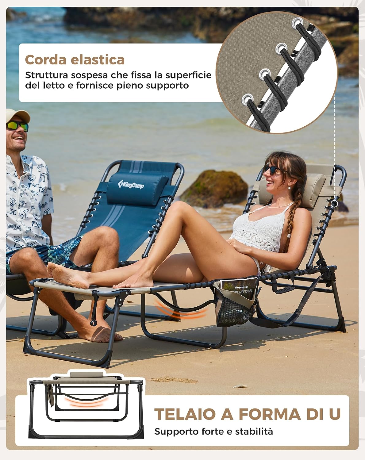 Thumbnail 4 de KingCamp Sedia a sdraio pieghevole con schienale regolabile a 5 posizioni — comfort versatile per spiaggia, giardino e campeggio