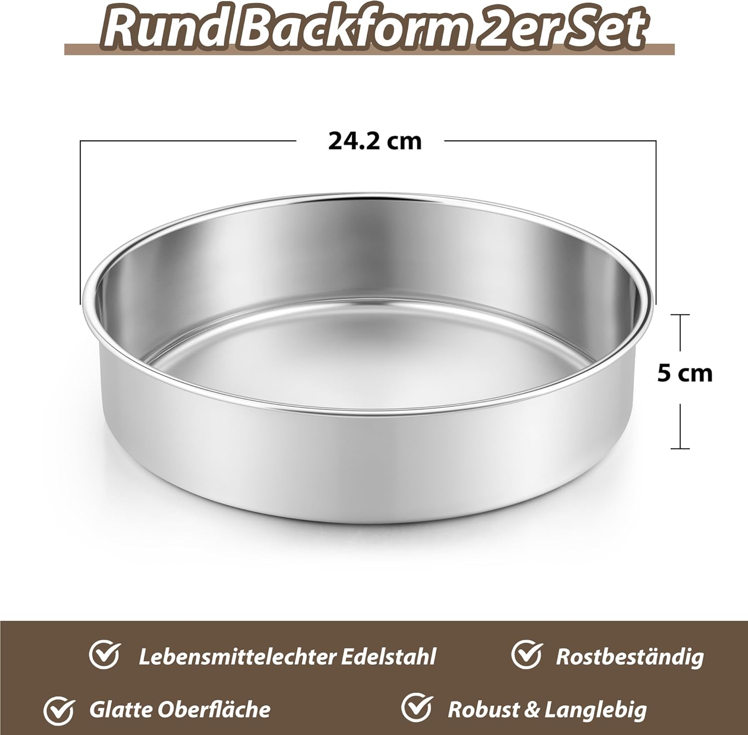 Detalle 2 de Joyfair Backform 2er-Set aus Edelstahl (rund) – 24,2 cm, Schichttortenform für Ofen & Kühlschrank