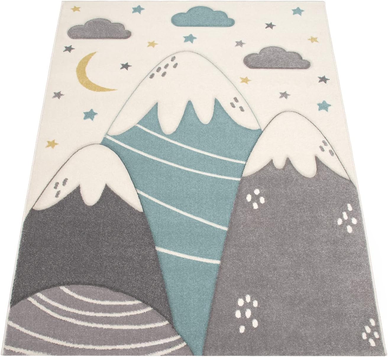 Thumbnail 4 de Paco Home Teppich Kinderzimmer 140x200 cm – 3D Berge, Wolken & Sterne in Pastell