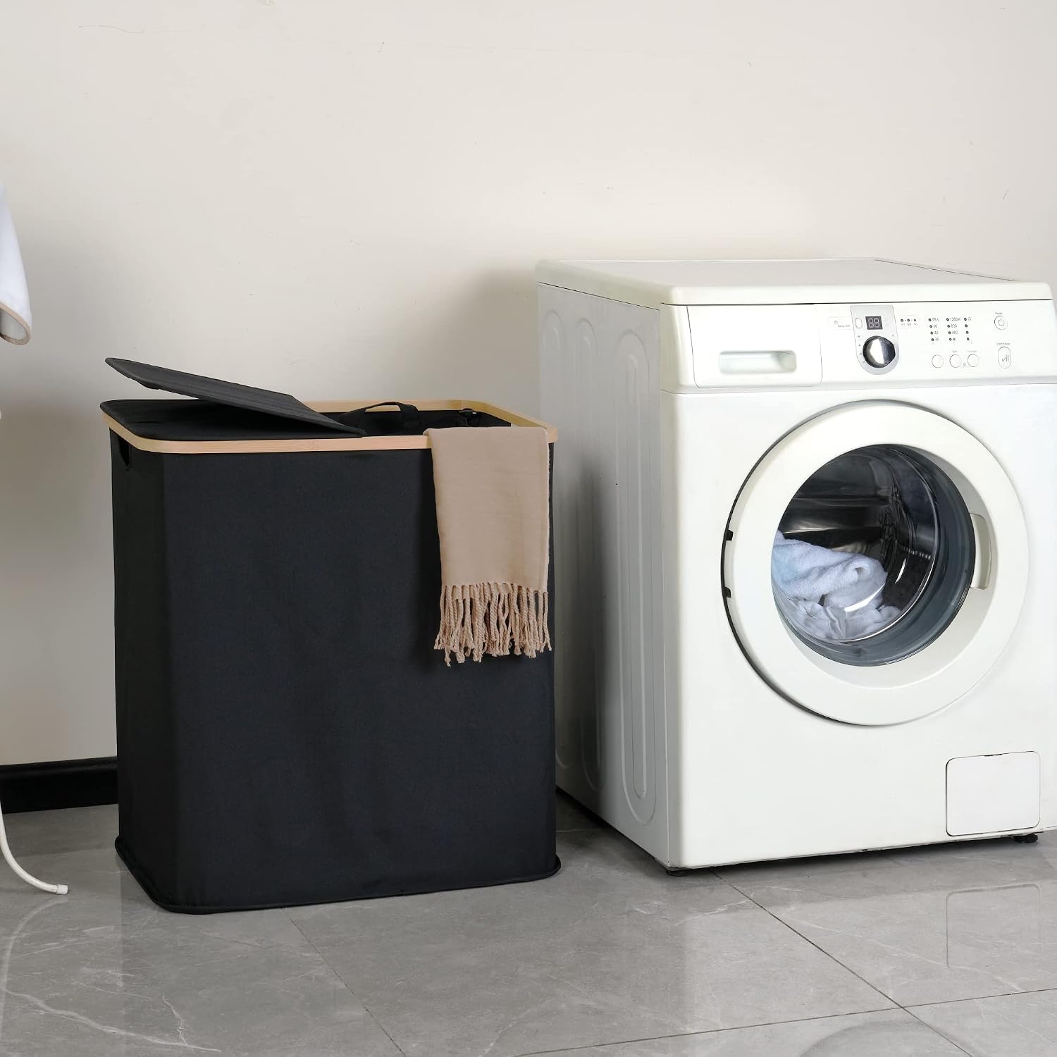 Thumbnail 6 de efluky EF-140 wasmand met deksel, 140 liter en 2 vakken, zwart