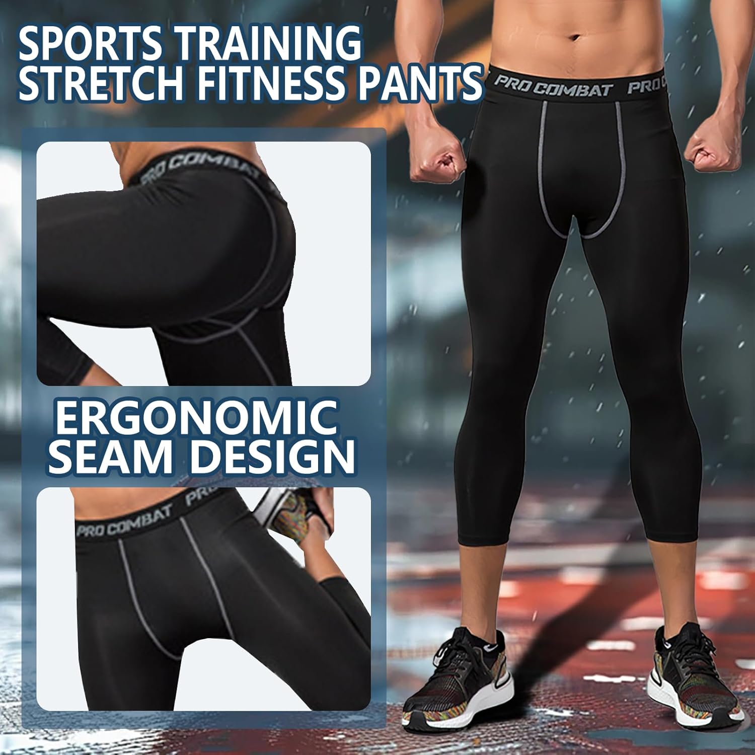 Thumbnail 1 de HULG Kompressionshose Herren – 3/4 Sport-Leggings für Training, Laufen und Freizeit