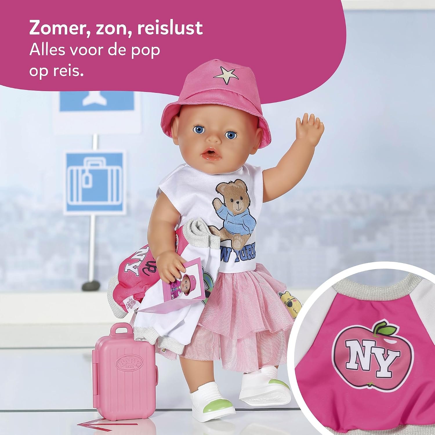 Detalle de BABY born Reisoutfit voor poppen van 43 cm met jurk en reisaccessoires
