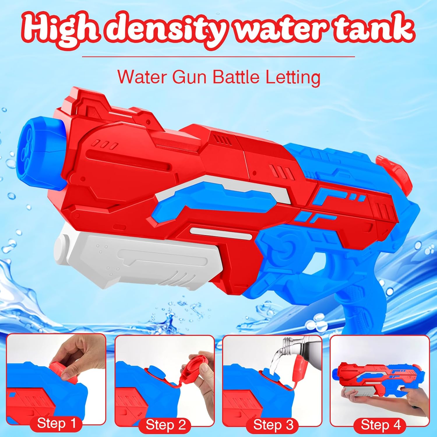 Detalle 2 de Pistola ad acqua “Super Liquidator” 1200 ml, fucile ad acqua a lungo raggio 10–11 piedi con 4 ugelli