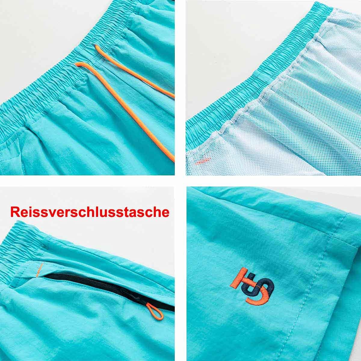 Detalle 1 de JustSun badshorts för män med nätfoder, snabbtorkande tyg och dragkedjefickor