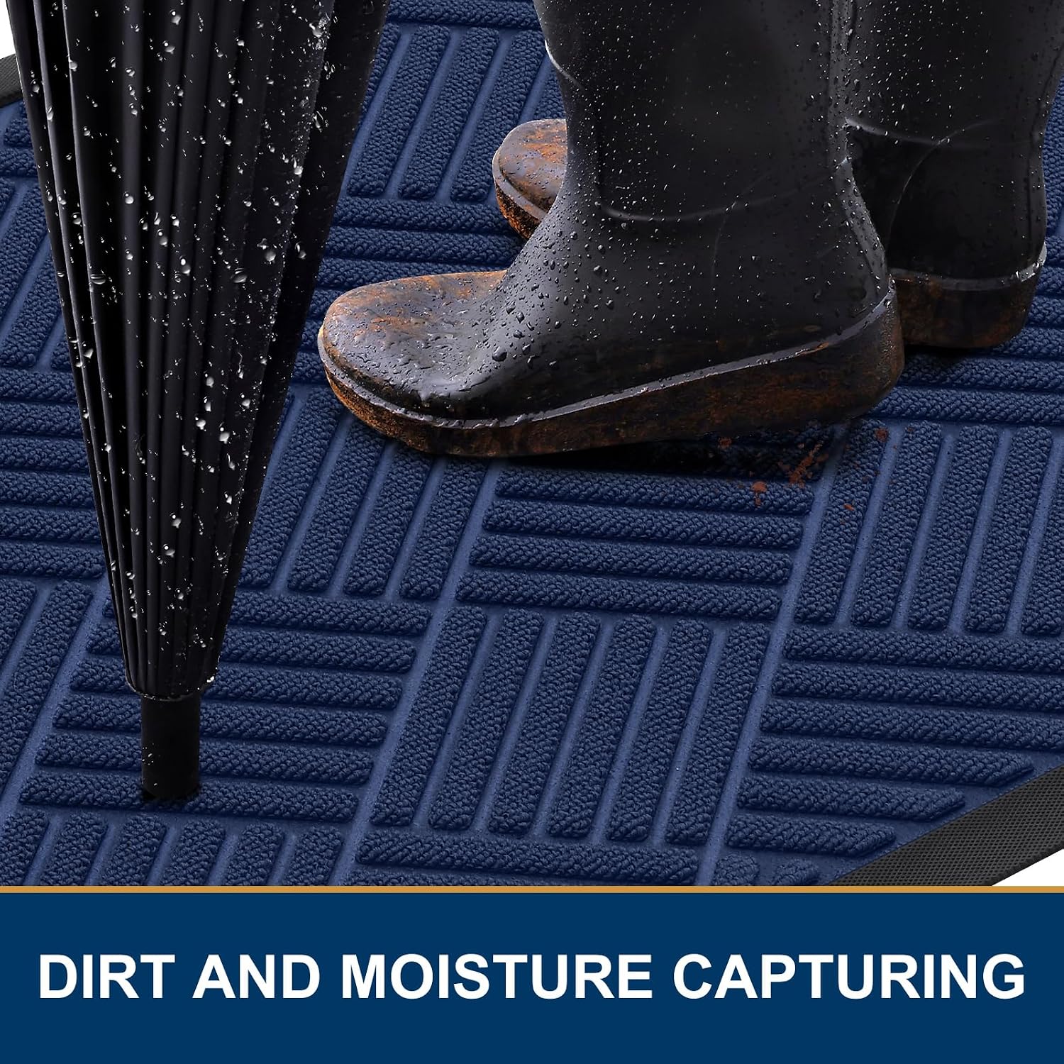 Detalle de Smiry 29.5 x 17-Inch Navy Blue Front Door Mat with Rubber Backing