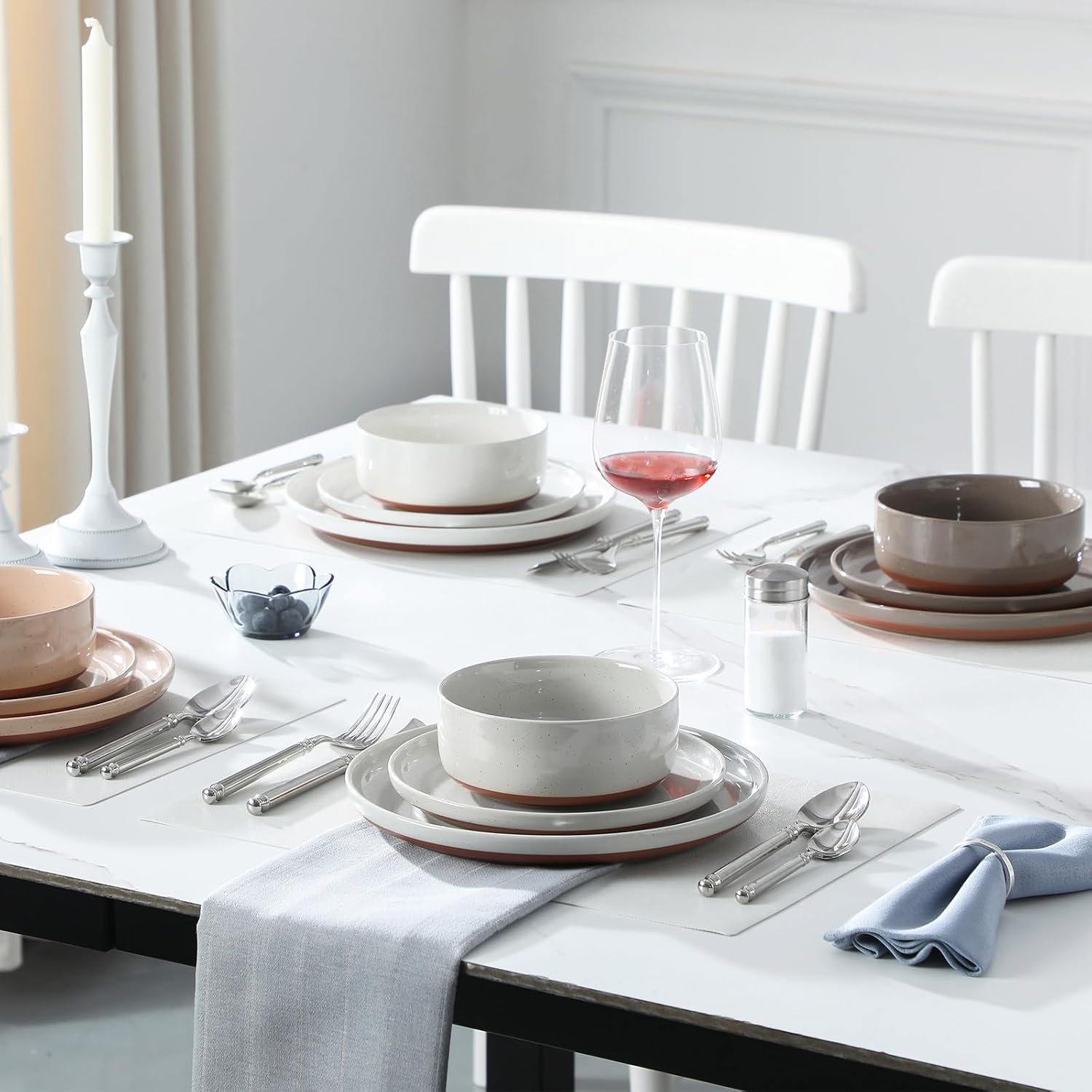 Detalle 2 de MALACASA Tara 12-Piece Stoneware Dinnerware Set for 4: Modern Sesame Speckle Finish