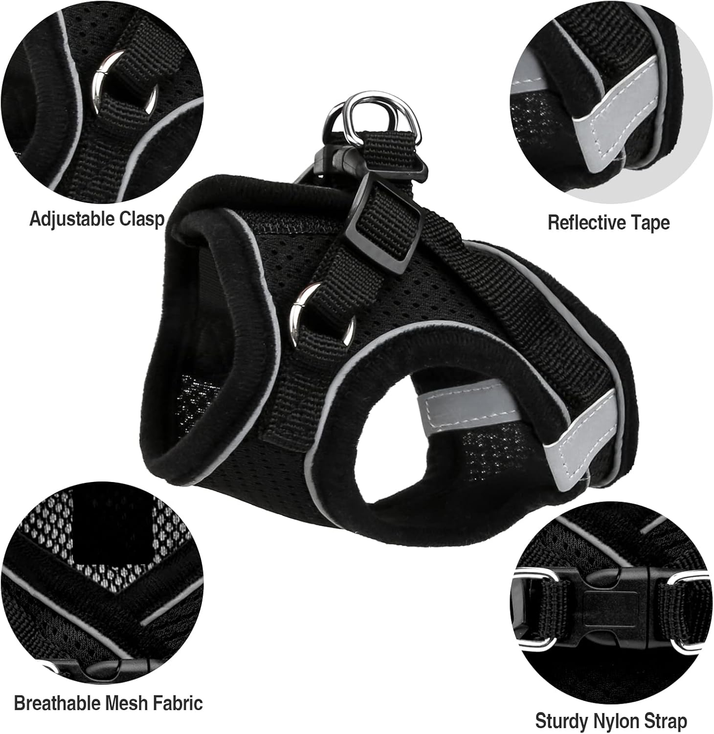 Detalle de Cat Harness & Lead Set - Escape-Proof Adjustable Vest for Kitten, Ferret, Puppy, Rabbit with Reflective Strips - Breathable Soft Mesh Jacket
