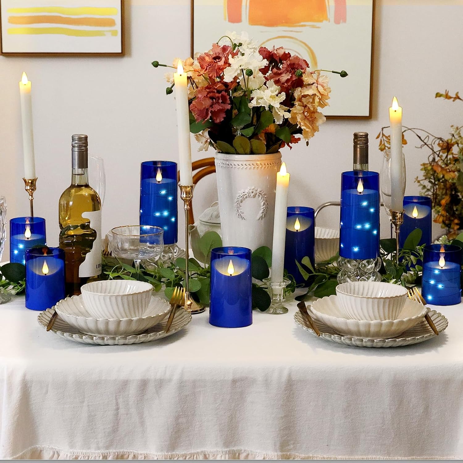 Thumbnail 4 de NURADA Blue LED Pillar Candles, Pack of 3, with Remote and Timer