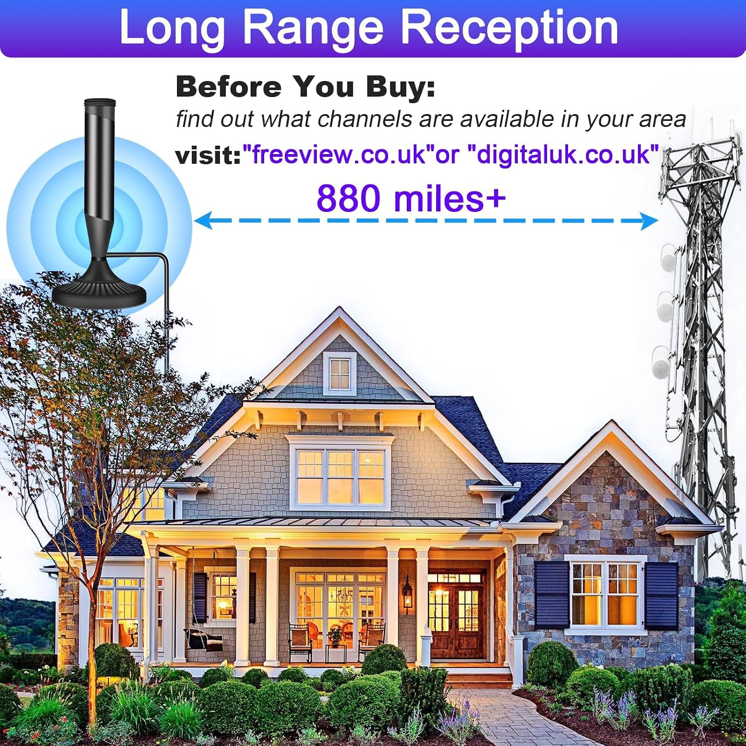 Detalle de CSUXYD Indoor TV Aerial: 360° Reception with Booster for Freeview HD
