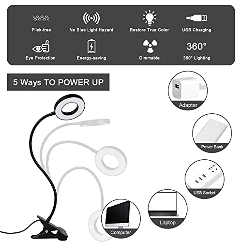 Detalle de URAQT 3 Colore Lampada da Lettura con Clip e 48 LED: illuminazione flessibile per studio, lavoro e relax