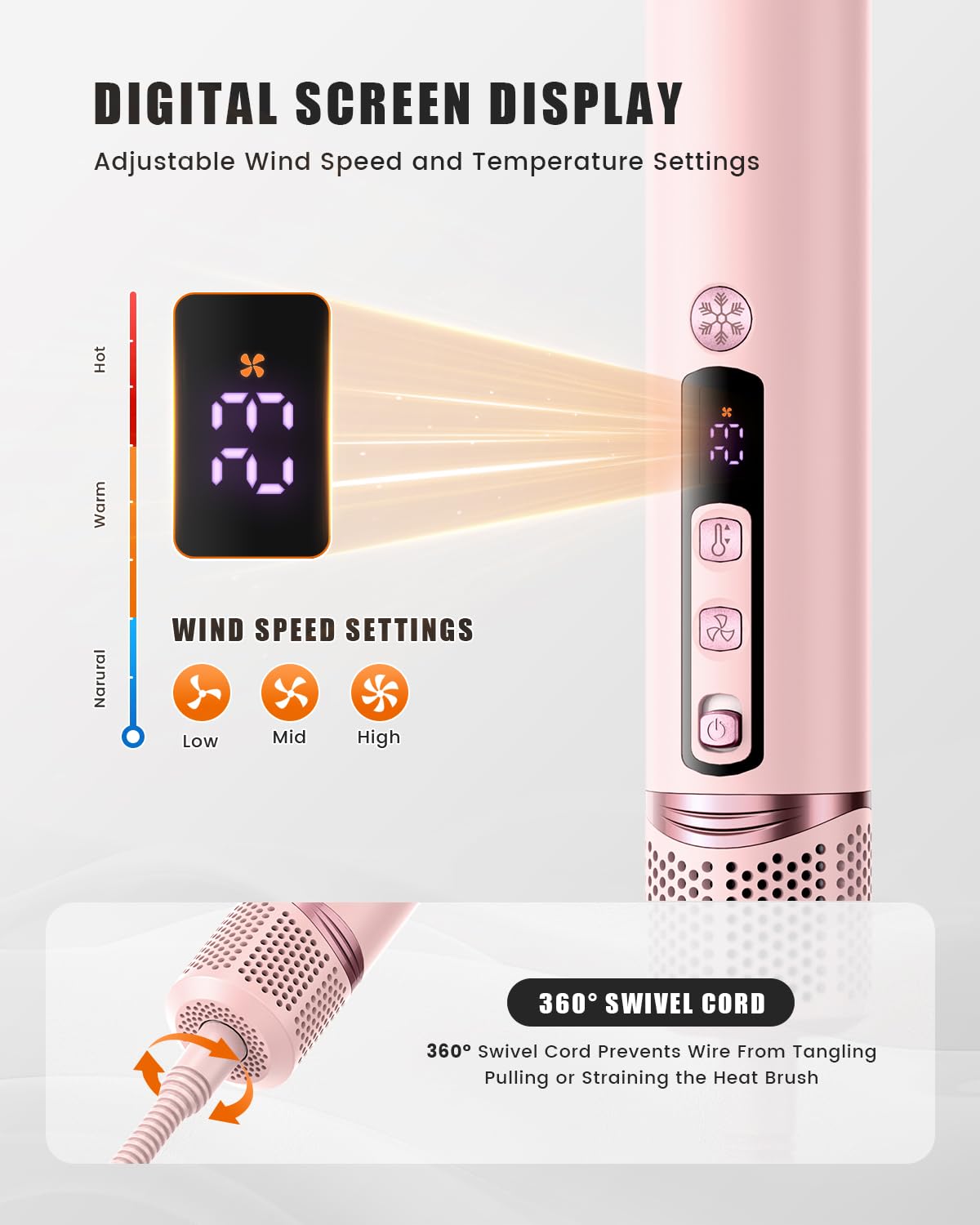 Detalle de Tqcir 8-in-1 Professional Hot Air Styler & Hair Dryer Brush (Pink) with Auto-Wrap Curler + Storage Case