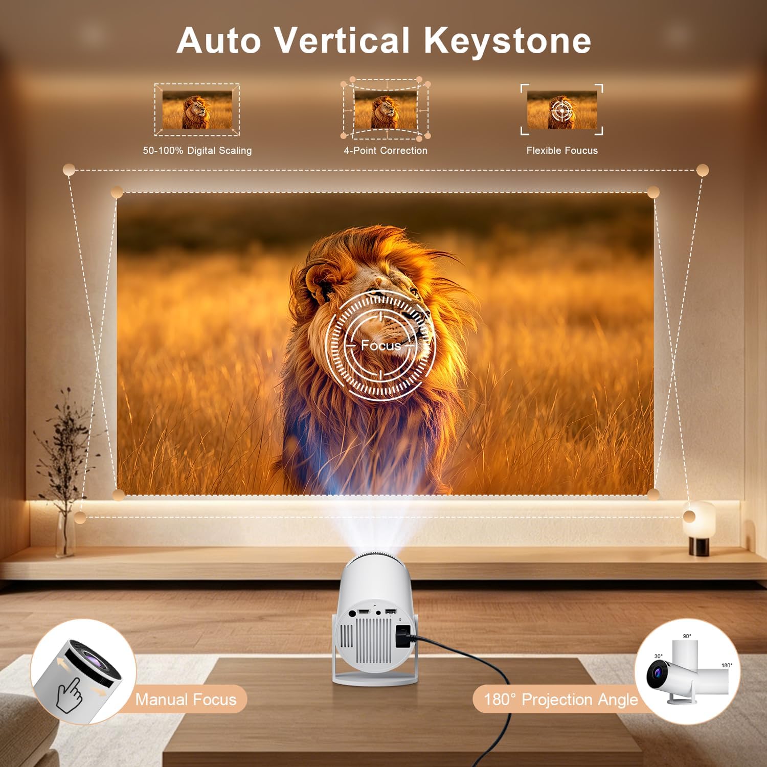 Detalle 2 de Salange HY300Pro Mini Projector: Compact Android 14 Portable Cinema for Bedroom