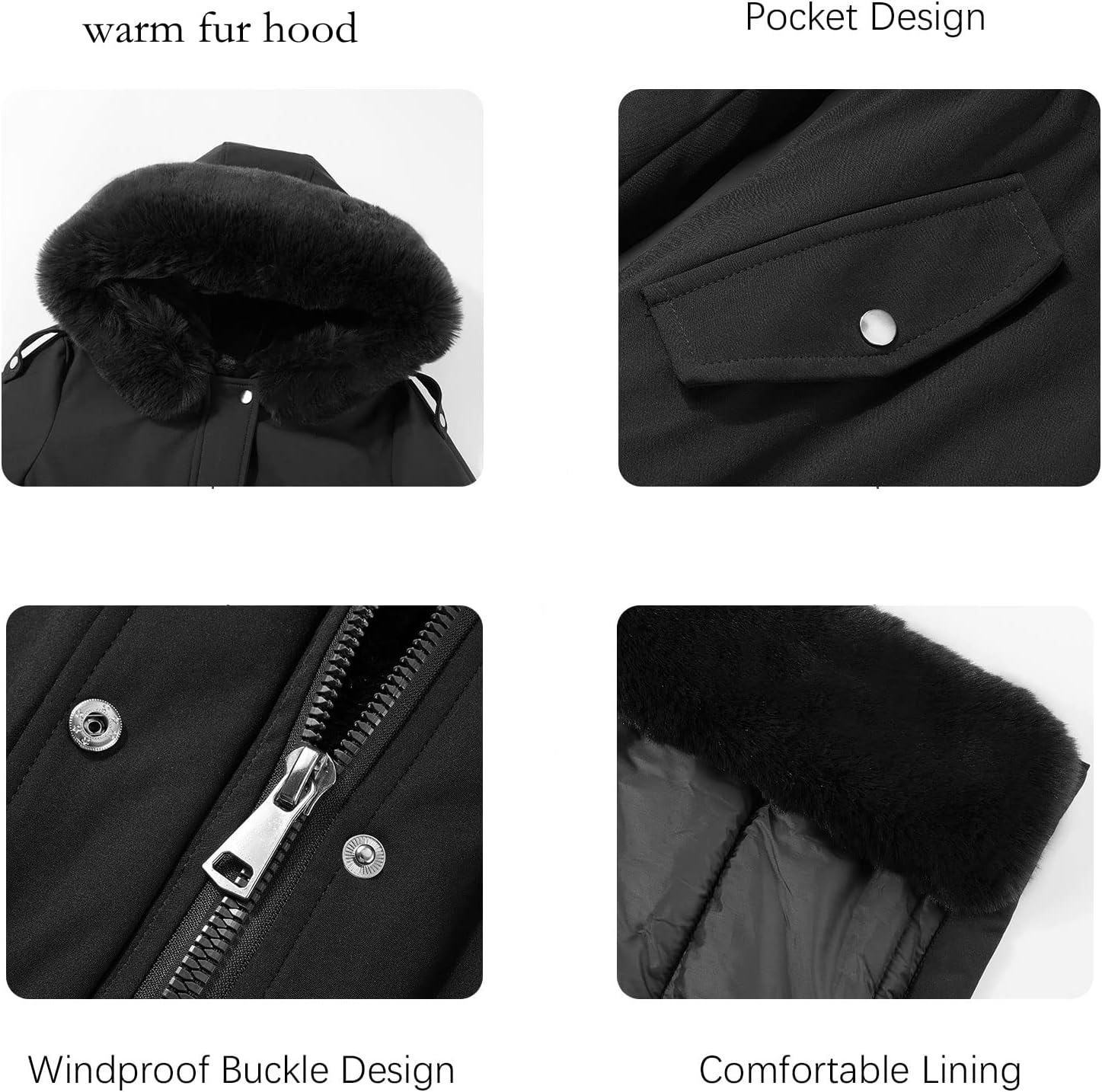 Detalle de RISISSIDA R7614 Women's Long Puffer Parka with Drawstring Waist and Fur-Trim Hood