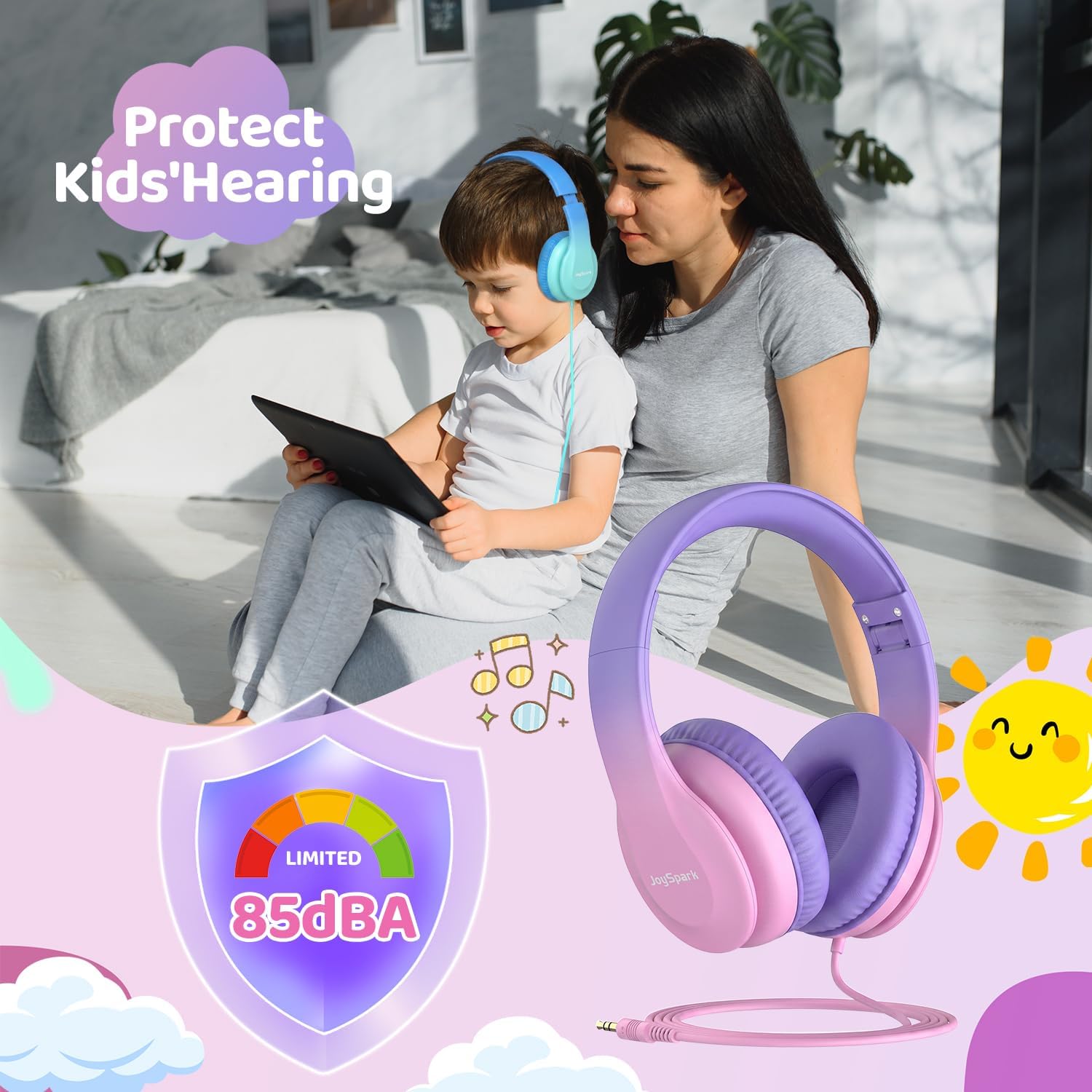 Thumbnail 3 de JoySpark Kids Headphones: 85dBA Over-Ear Wired Headphones for Kids in Gradient Pink
