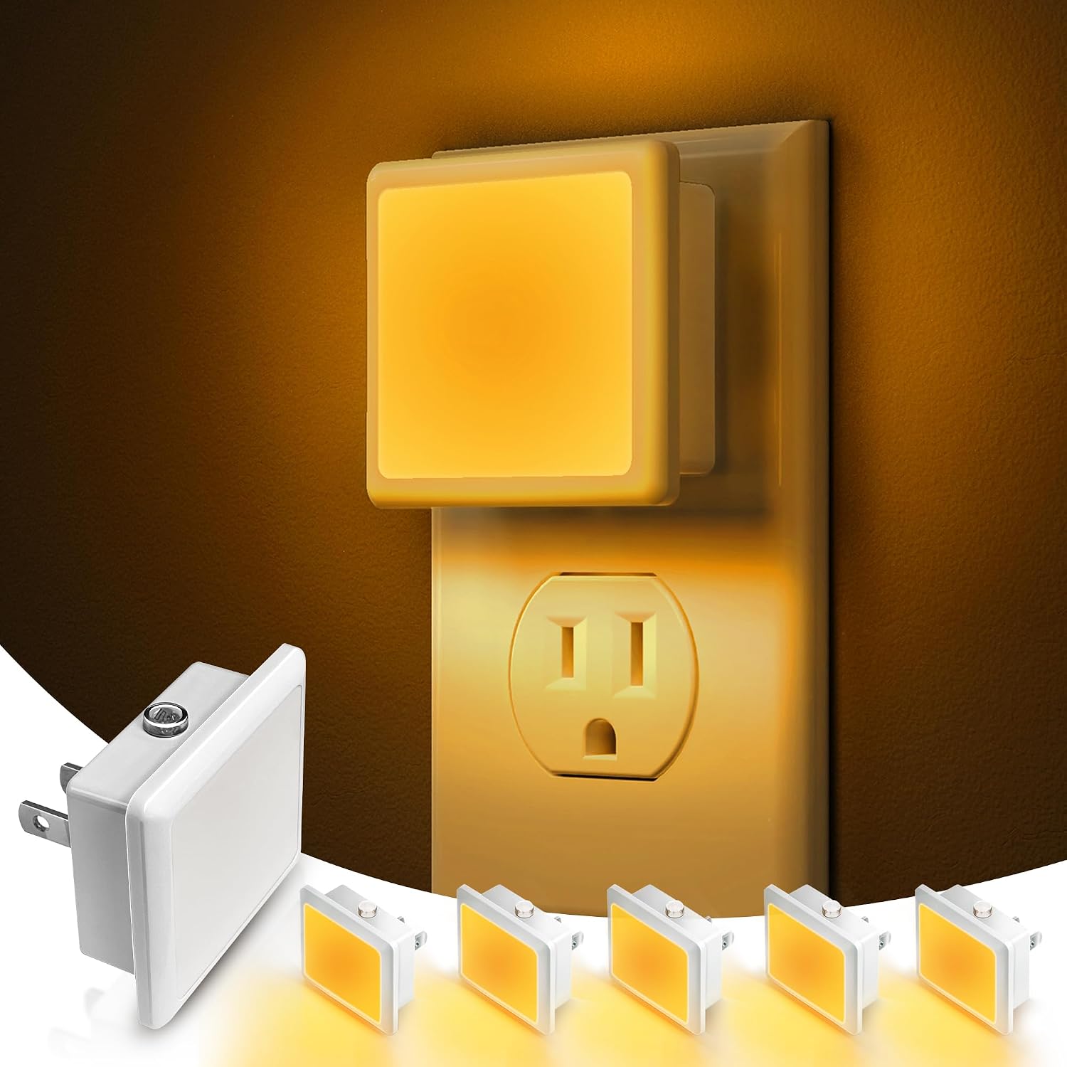 Detalle de L LOHAS LED GY-005-07-6 Plug-In Amber Night Lights, Dusk-to-Dawn Sensor, 6-Pack