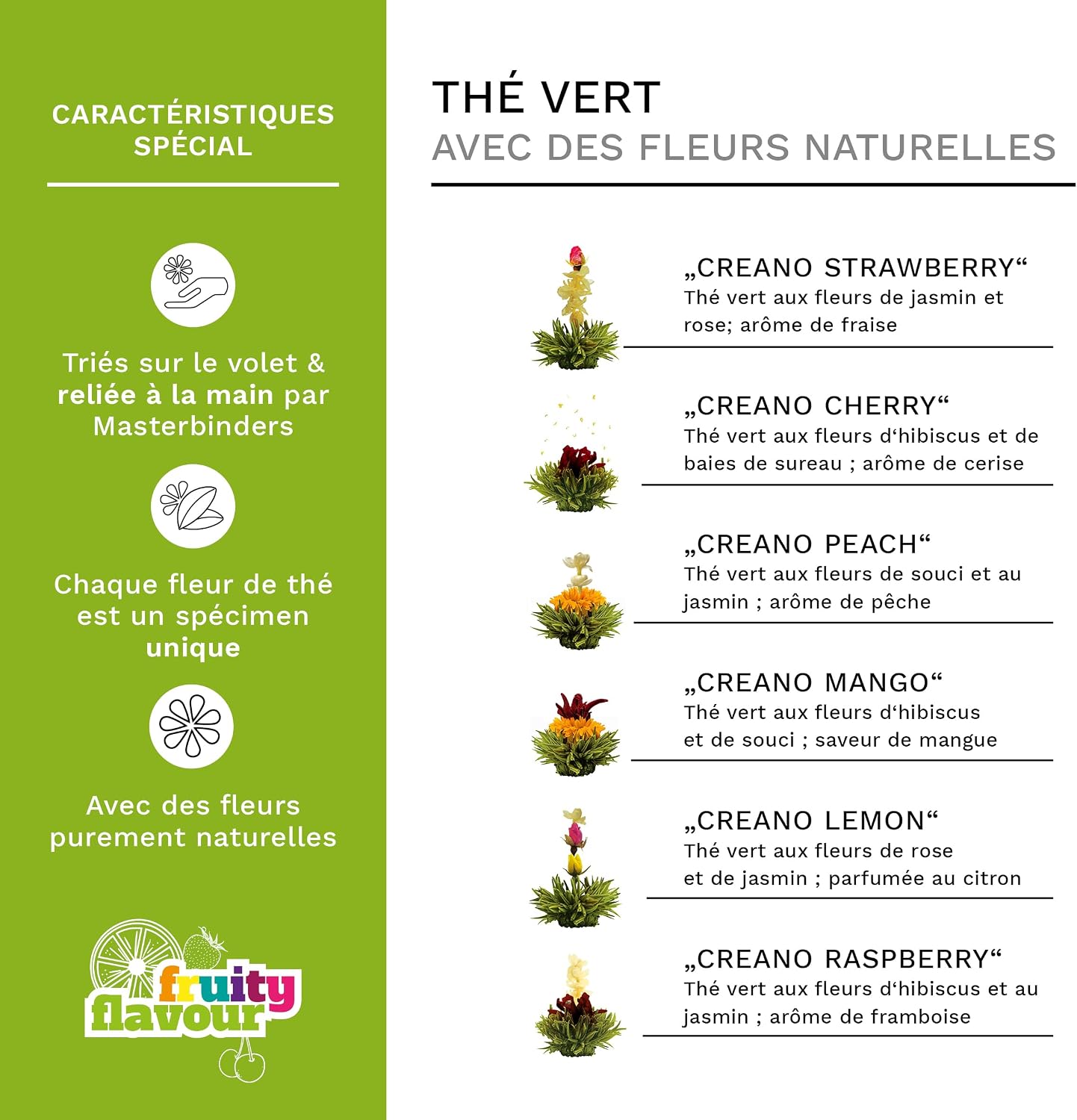 Thumbnail 1 de Creano Fleurs de Thé Verts – 12 pièces, Coffret bois premium, 6 saveurs fruitées