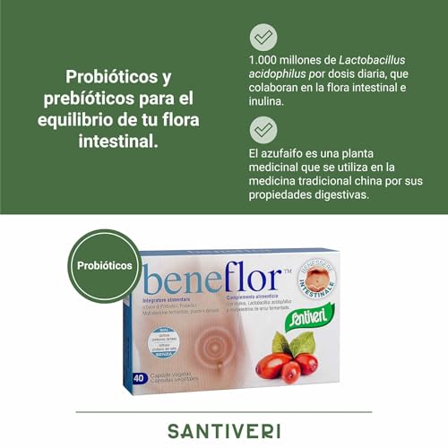 Detalle de SANTIVERI Beneflor 40 comprimidos prebióticos y probióticos